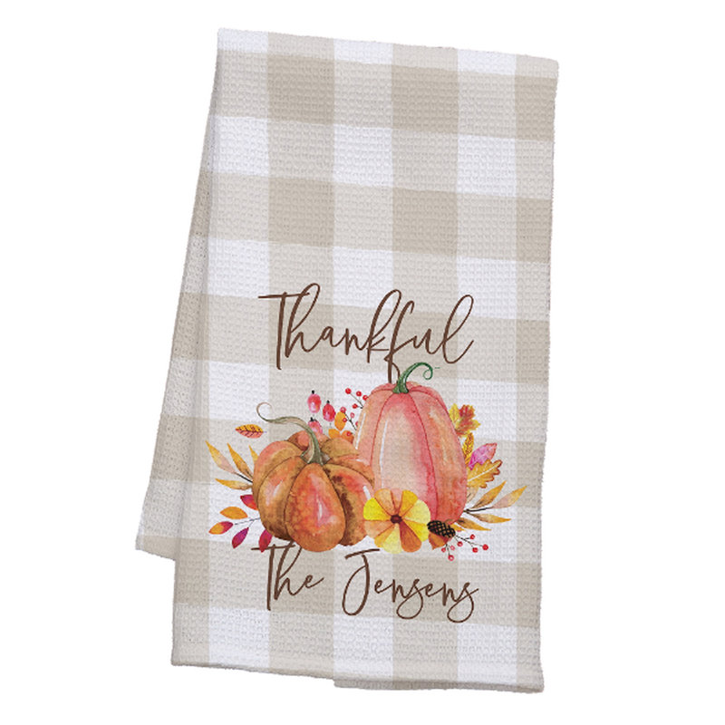 Autumn Watercolors Personalized Waffle Weave Kitchen Towel, Yes