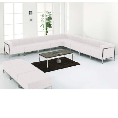Hercules 12 PC LeatherSoft Modular Sectional & Ottoman Set - Stainless Steel Legs