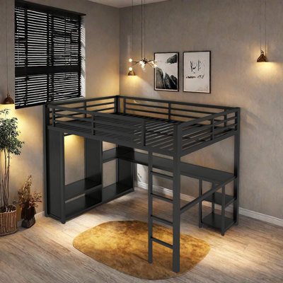 Bunk Bed With Desk And Wardrobe, Space-Saving Loft Bed With Storage, Sturdy Wood Frame, Full-Length Guardrails & Easy Assembly For Small Rooms