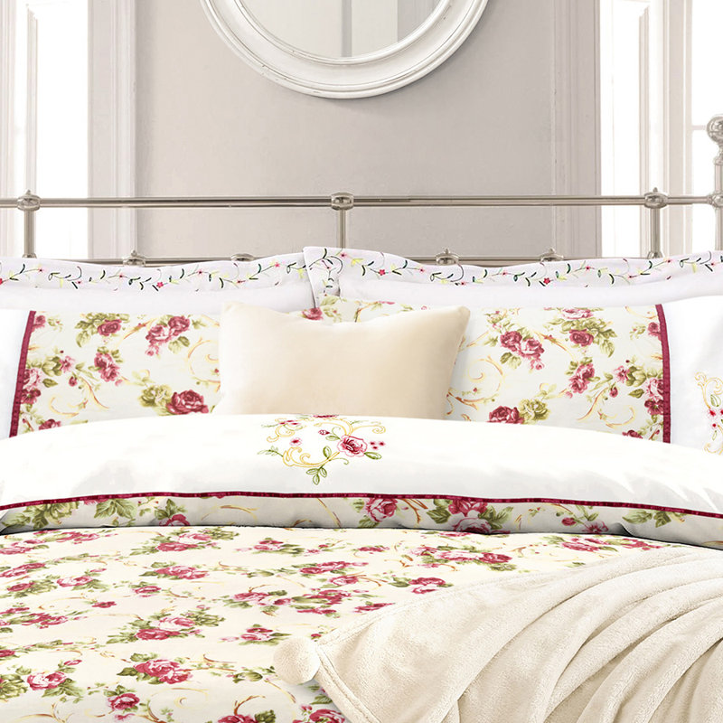 Angelluis Silk Floral Duvet Cover Set