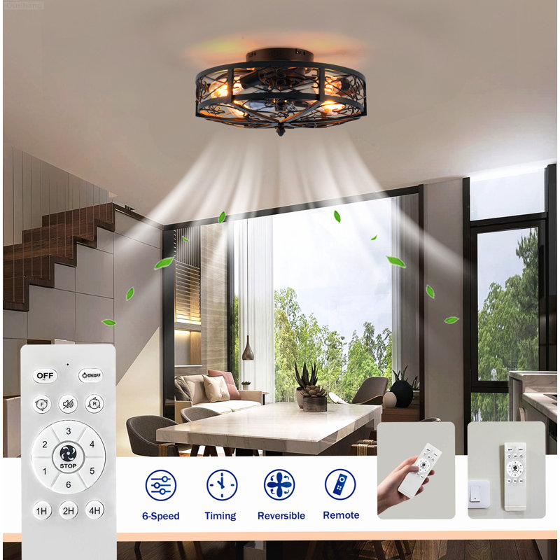 Classic American 20" Ceiling Fans with Lights Reversible 6-Speed DC Motor Remote Control Matte Black, Matte Black