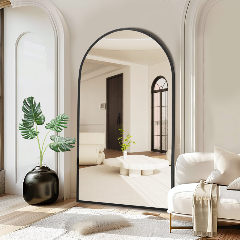 Grand miroir de plancher arqué pleine longueur, 67 po x 39 po, Noir