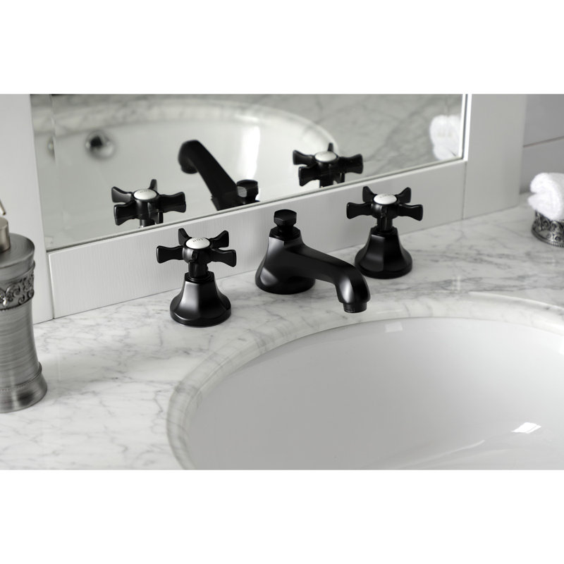 Robinet de salle de bain espacé Kingston, Noir mat, Croix