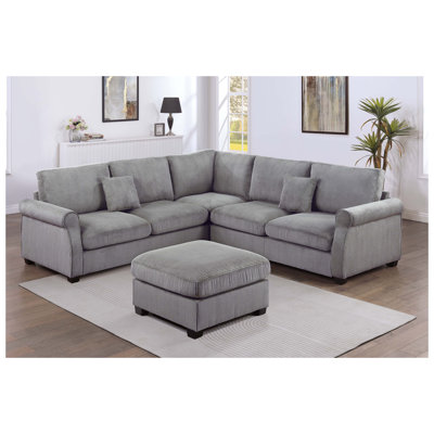 4pc Sectional Set Matching Pillow Cocktail Ottoman Corner Wedge Right And Left Arm Loveseat Corduroy Upholstered Fog Finish Primary Living Room