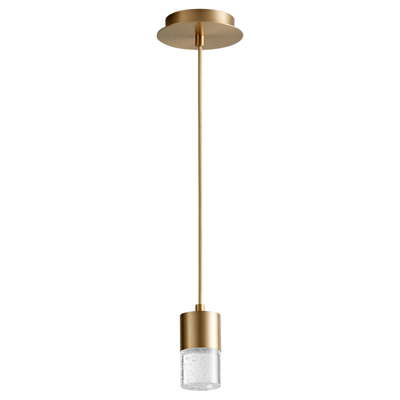Luminaire suspendu cylindrique à 1 lumière DEL, H 125,5 po x l 2 po x P 2,75 po, Laiton vieilli