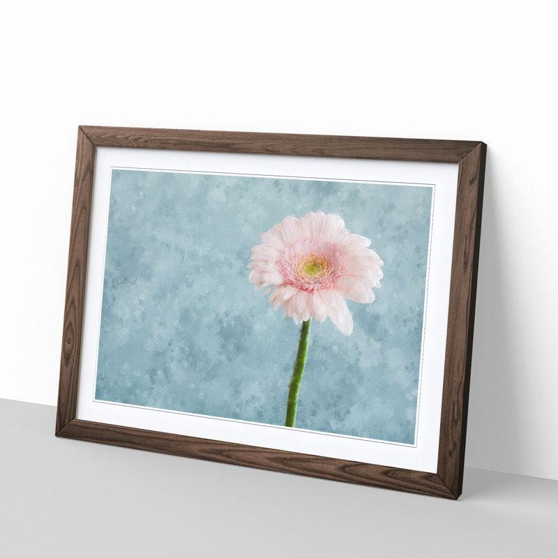 Lone Pink Gerbera - Picture Frame Graphic Art Print, Walnut Framed, 62cm H x 87cm W x 2cm D