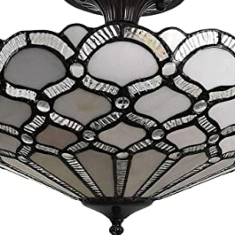Plafonnier semi-encastré noir et gris à deux lumières de style Tiffany
