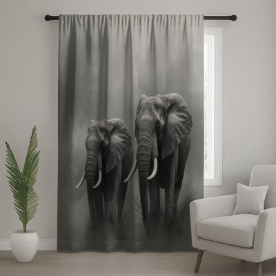 Deux rideaux de fenêtre, éléphants et voilages occultants - 1 panneau