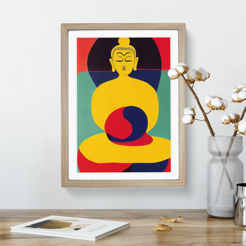 Buddha In - Single Picture Frame Print, 46cm H x 34cm W x 2cm D, Oak