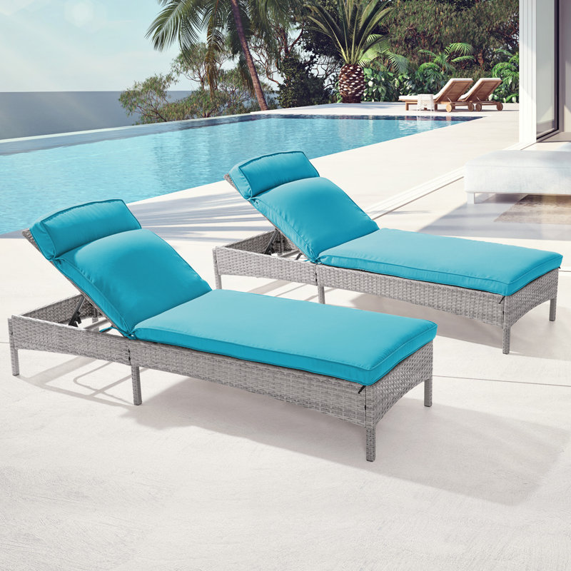 Ensemble de chaises longues inclinables avec coussin Lorise (ensemble de 2), Lake Blue