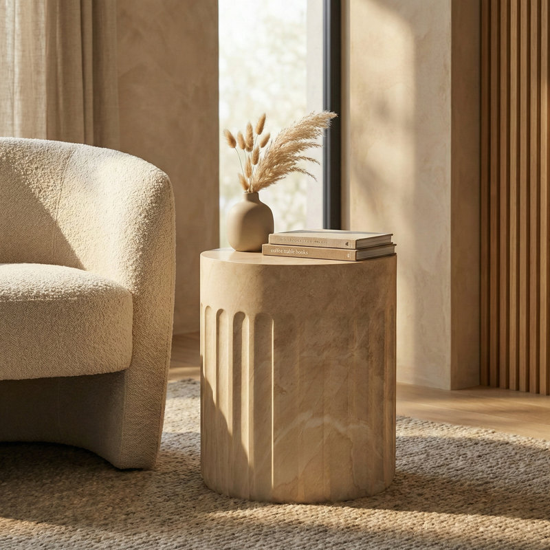 Table d'appoint Zenvio Modern Sculptural Fiberstone avec base festonnée, Blanc