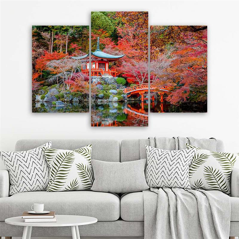 Japan Landscape - 3 Piece No Frame Print on Canvas, 40cm H x 60cm W