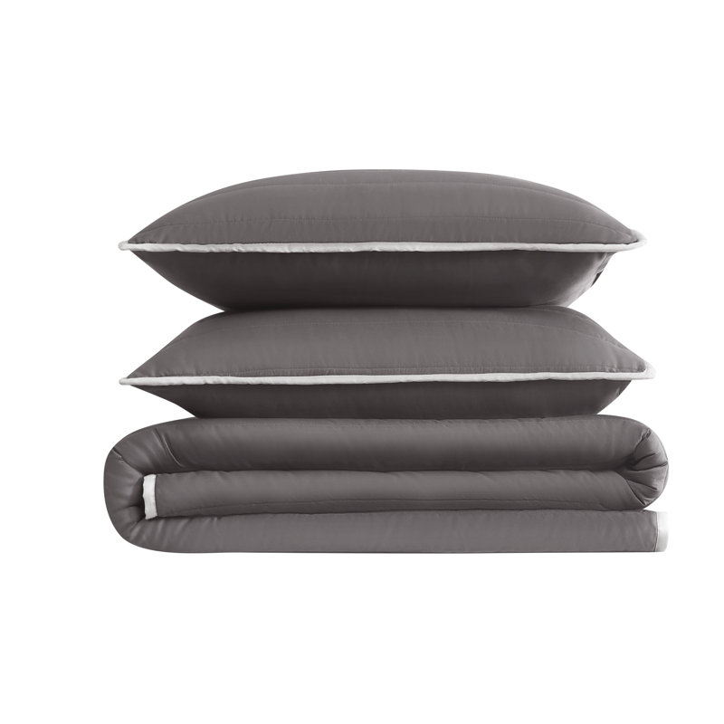 Christian Siriano NY® Cotton Sateen 3 Piece Quilt Set, Queen Quilt + 2 Standard Shams, Dark Gray