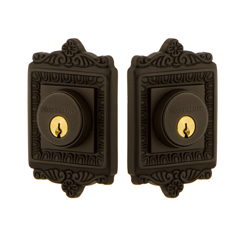 Nostalgic Warehouse Egg & Dart Plate Double Cylinder Deadbolt, Oil Rubbed Bronze, 2.75