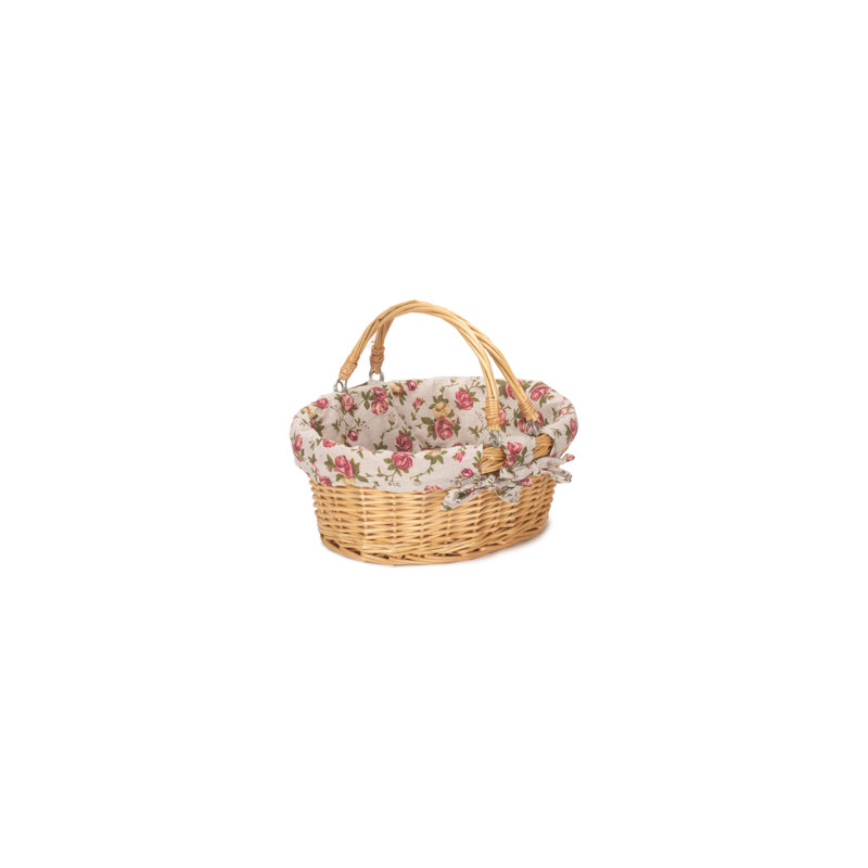 Swing Handle Wicker Shopping Basket with Garden Rose Lining, Small