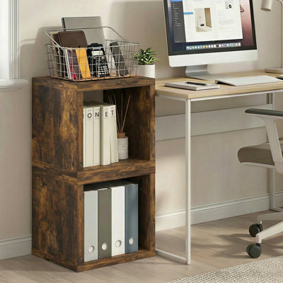 Book Shelf, Set of 2 Stackable Bookshelf, Cube Storage Organizer Bookcase with Open Back, Extra Thick, 15.8 x 15.8 x 14.6, for Living Room, Bedroom, Home Office, Amber Pine