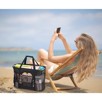 Sac léger en filet avec 9 poches et fermeture à glissière imperméable pour voyage en piscine