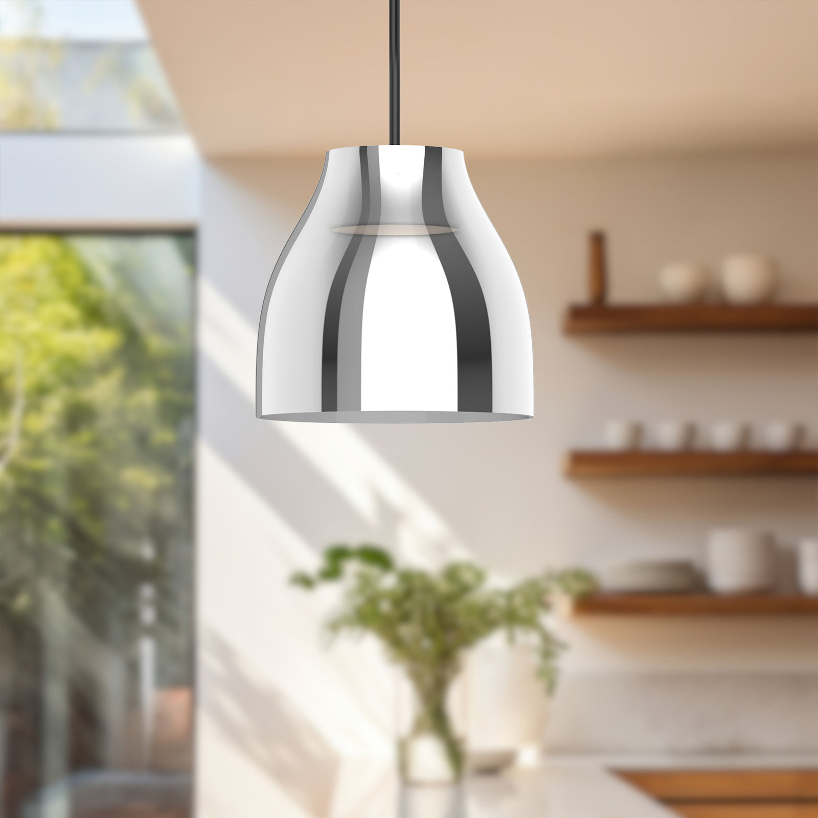 Single Light Glass Dimmable LED Pendant, Chrome