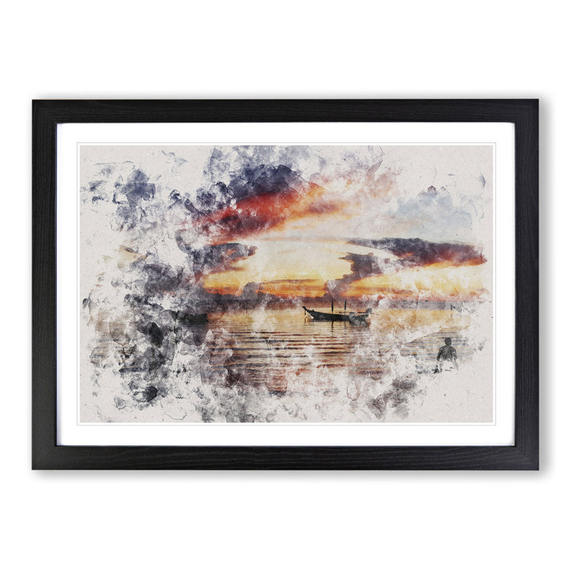 Boats in Thailand Watercolour - Picture Frame Graphic Art, Black, 27cm H x 36cm W x 2cm D