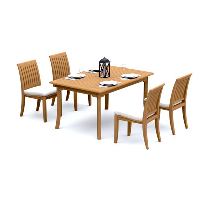 Ensemble de salle à manger 5 pièces en bois de teck de qualité A: table rectangulaire de 60 po et 4 chaises sans accoudoirs Lagos # 11LG1300