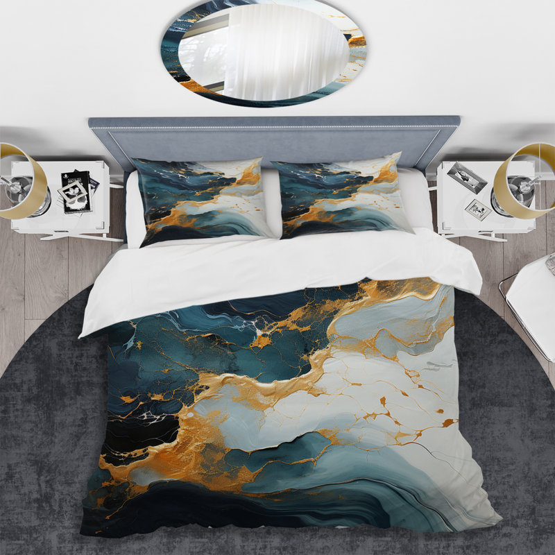 Ensemble de housse de couette or et vert, Housse de couette pour très grand lit et 2 très 
