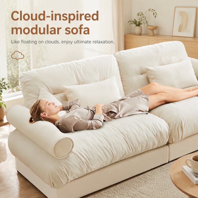 Canapé d'angle modulaire surdimensionné en velours ultra confortable avec pouf amovible, canapé d'angle avec accoudoirs rembourrés, canapé nuage à assise profonde, canapé convertible en L pour salon