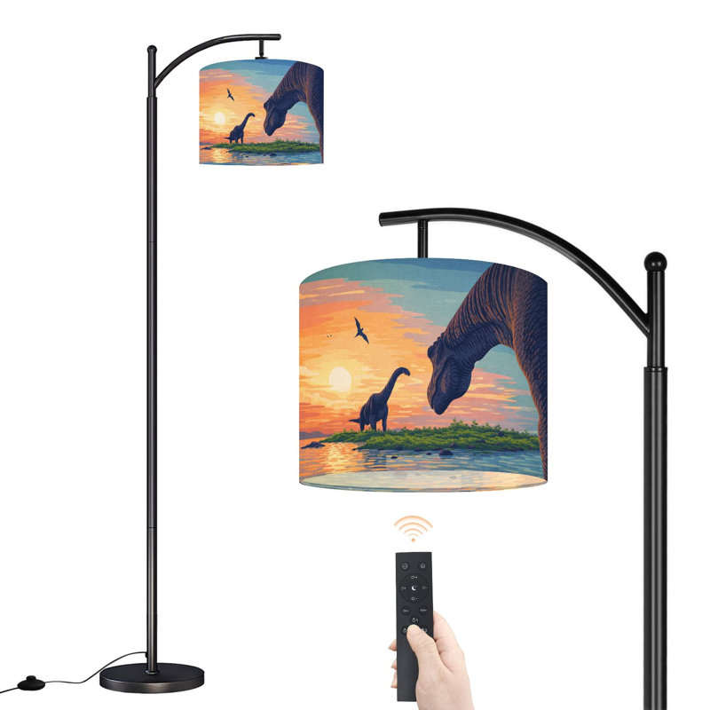 Lampe sur pied à arc avec abat-jour réglable Dinosaure géant coloré sur pied 3 températures de couleur à intensité variable avec poteau pour la chambre à coucher