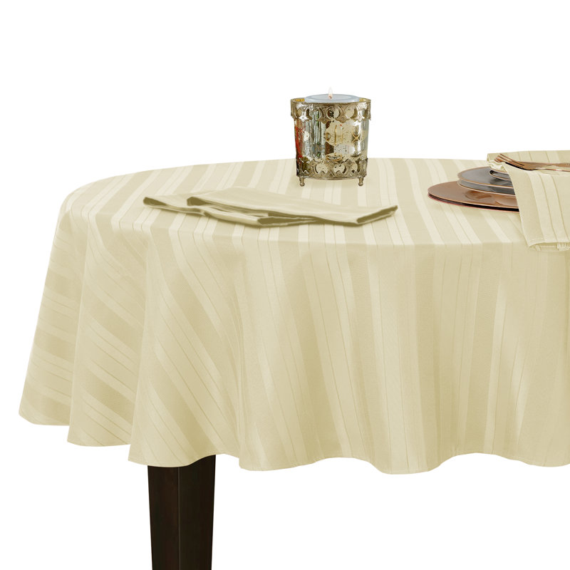 Robyn Striped 70-inch Round Jacquard Polyester Tablecloth, Ivory