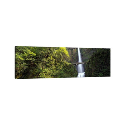 Waterfall In A Forest, Multnomah Falls, Columbia River Gorge, Portland, Multnomah County, Oregon, USA - Wrapped Canvas Panoramic Print
