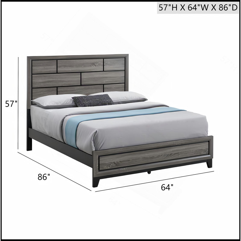 Grand lit (matelas non inclus), gris, Gris, Grand lit