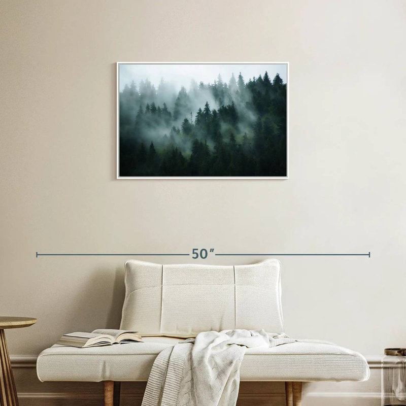 Forêt de sapins brumeux, Cadre flottant blanc, 46 po x 31 po