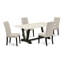 Ensemble 9 pièces avec un magnifique petit plateau de table Jacobean patiné et 8 chaises de salle à manger en peau de mouton avec têtes de clous et boutons capitonnés, finition noire brossée-944329207-944610694