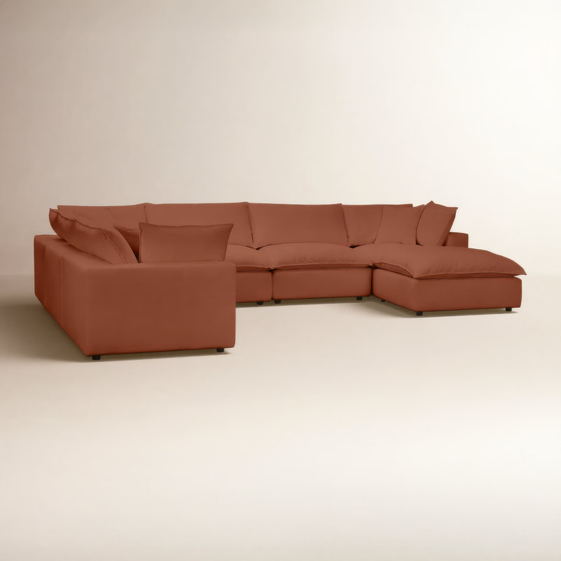 Ellaria Upholstered U-Shaped Sectional Reversible, Cognac Velvet
