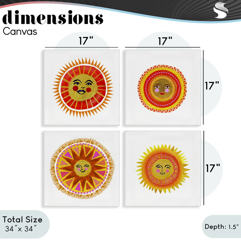 Warm Happy Suns 4pc Canvas Set, design by Katherine Herrell Studio