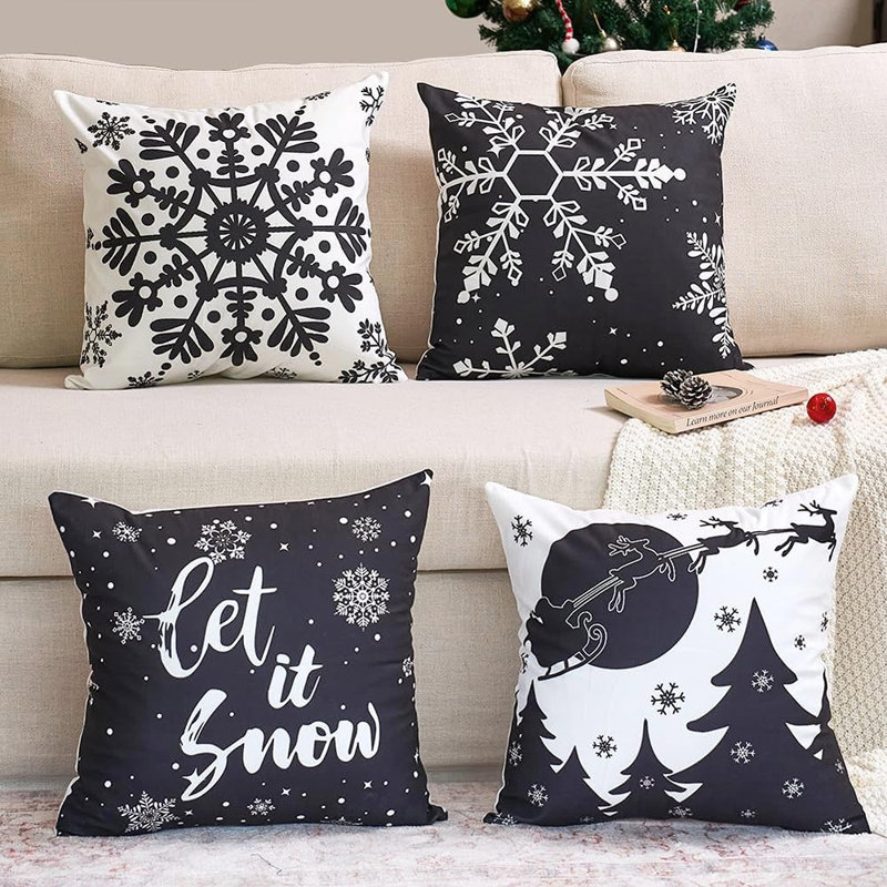 Christmas Decor Pillow Covers Set Of 4 Decorative Throw Pillowcase For Winter Xmas Holiday Home Decor For Sofa Couch (Christmas Tree Snowman Gloves Deer)