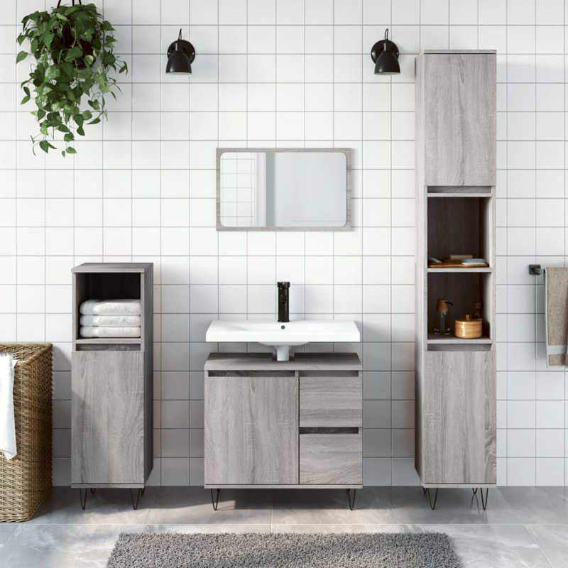 Milla Floor Mounted Linen Cabinet, Grey Sonoma
