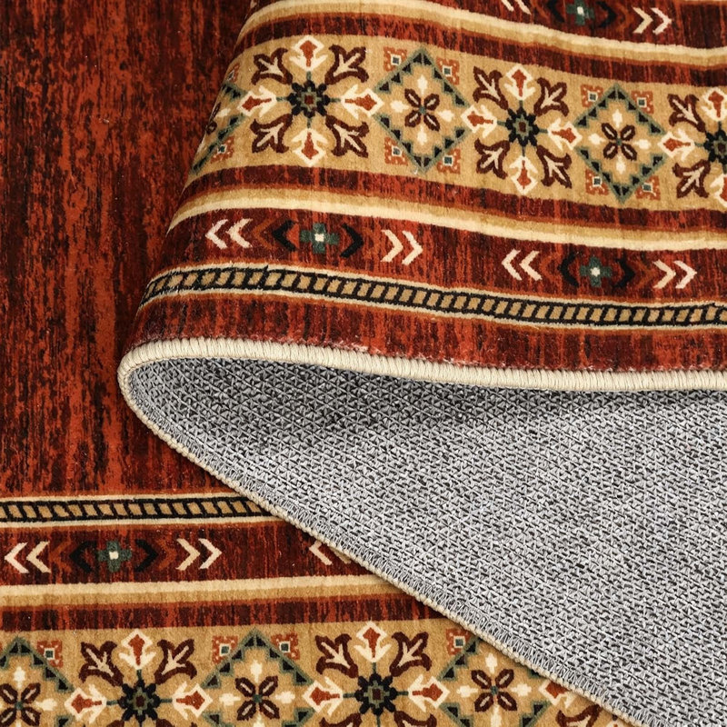 Tapis lavable moderne en simili laine avec envers antidérapant, Rouge, 10 x 13 pi