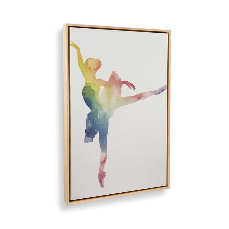 Silhouette arc-en-ciel aquarelle ballet I, H 12,75 po x l 8,75 po, Cadre flottant, American Maple