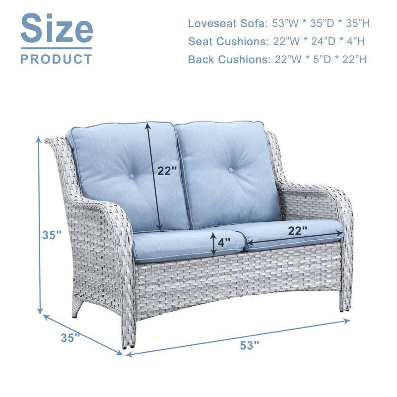 Canapé d'extérieur avec coussins de 52,75 po Bonia, Bleu bébé