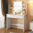 KDCAS Small Vanity Desk with Mirror and Lights, 35.4in Makeup Vanity with 3 Color Adjustable Lights, Modern Dressing Table with 2 Drawers & Storage Shelves for Bedroom, White
