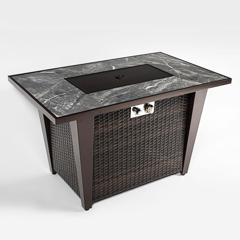 42Inch Rattan Fire Pit Table With Ceramic Tile Tabletop