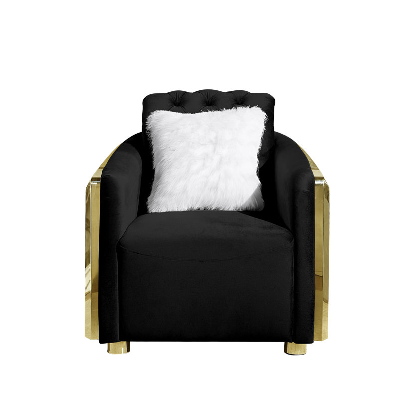 Fauteuil rembourré, Velours noir, Or