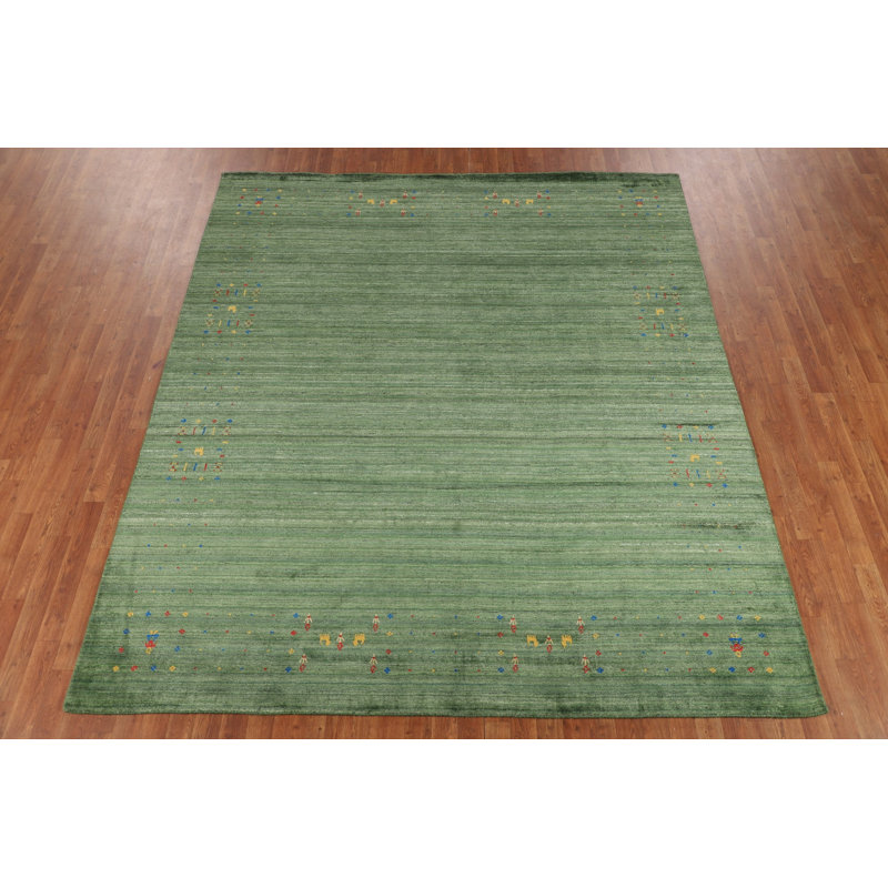 Striped Green Gabbeh Oriental Area Rug 8