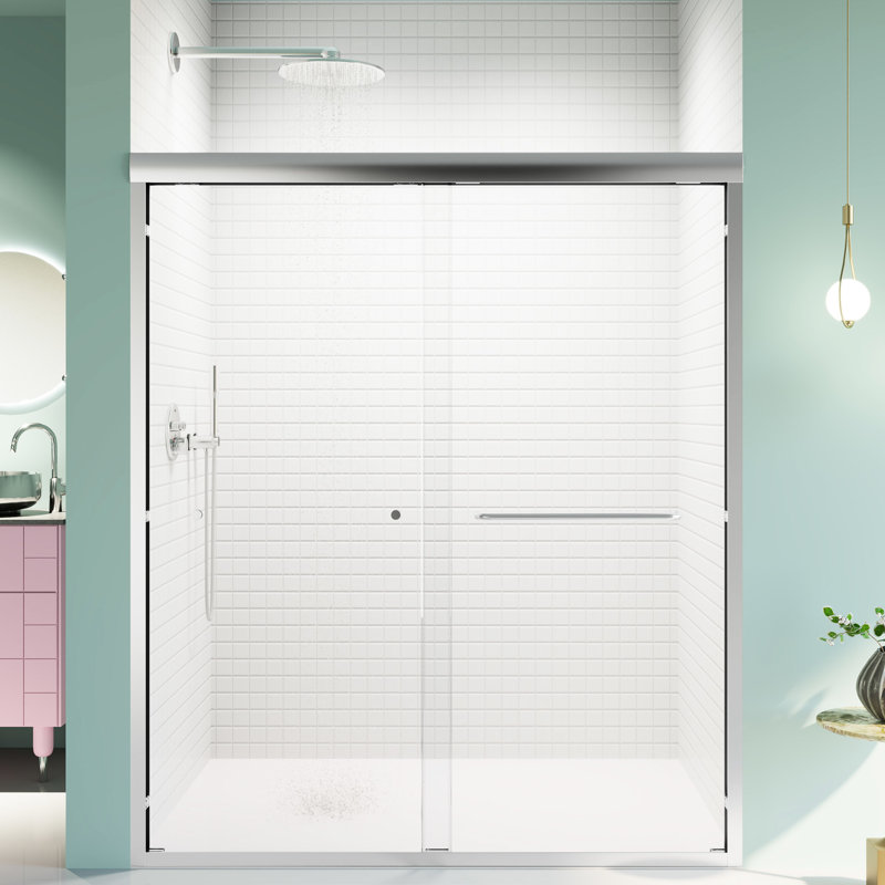 Porte de douche à double dérivation, H 70 po, largeur 56 à 60 po, verre trempé de 6 mm, fonction stable et design élégant