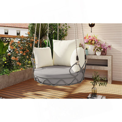 Balancelle suspendue pour l'extérieur avec coussin en oléfine résistante aux rayons UV pour balcon de terrasse beige