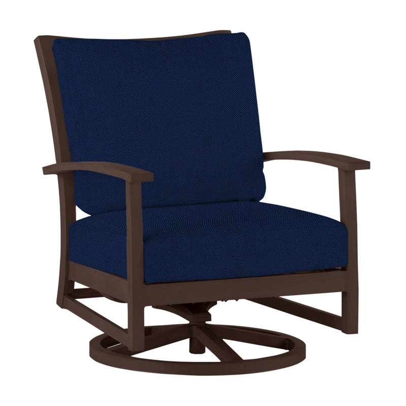 Charleston Patio Lounge Chair with Cushions, Linen Indigo, No Welt + Standard Fill, Charleston Aluminum #60 Oak
