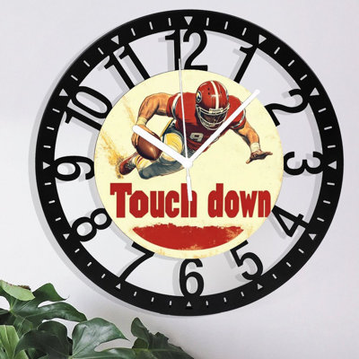 Horloge murale en métal pour le salon - Joueur de football tactile de 10 po sans tic-tac, à piles, horloges antiques pour maison de campagne, chambre à coucher, cuisine - chiffres arabes
