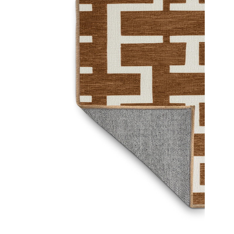 Machine Washable Trellis Brown Area Rug, Carré 8 pi