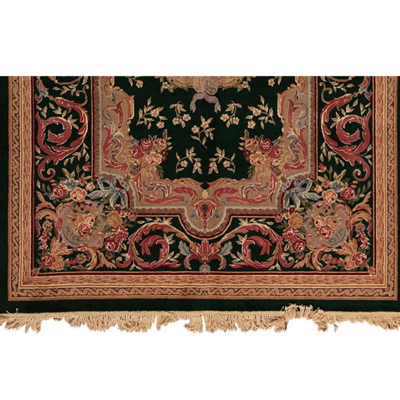 Tapis vert foncé / rouge / brun en laine noué à la main de conception unique 5 pi 9 po x 8 pi 9 po