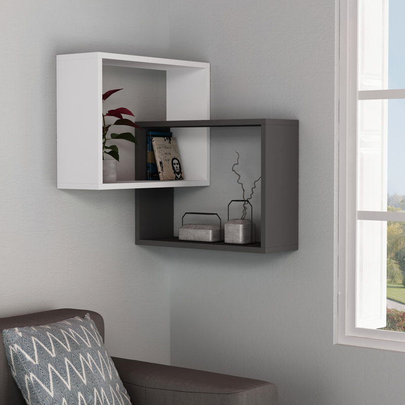 Isabelle 2 Piece Corner Shelf, White-Anthracite